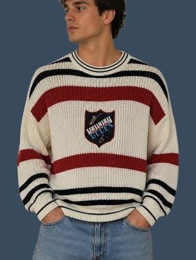 VTG MIXED BLUES 1980s Oversized Varsity Grunge Unisex Pullover Sweater
